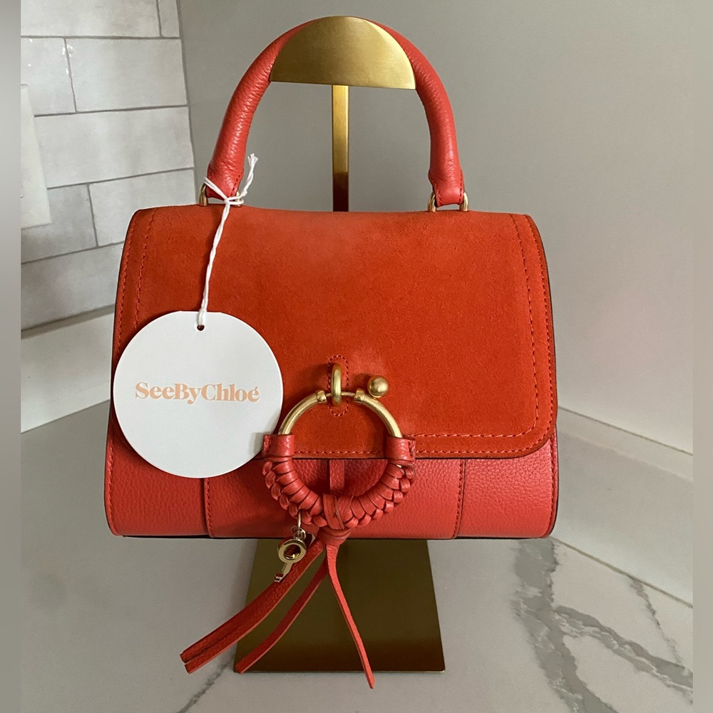 🆕 SEE BY CHLOE JOAN MINI CROSSBODY BAG FLAP TOP HANDLE GIPSY ORANGE LEATHER - Picture 5 of 16